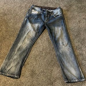 Mens! Nice Rock Revival pants. Back tag is missing buttons as seen in pictures.